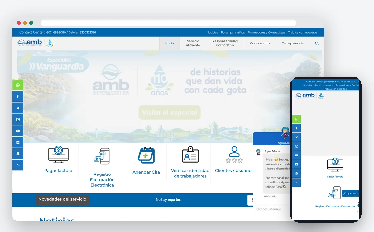 Sitio web de Acueducto Metropolitano de Bucaramanga — ADN Digital