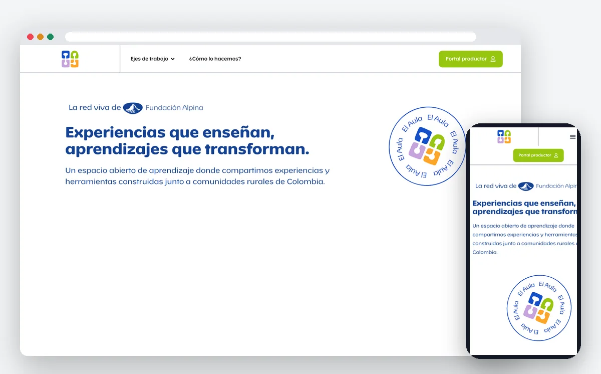 Sitio web de El Aula Fundación Alpina — ADN Digital