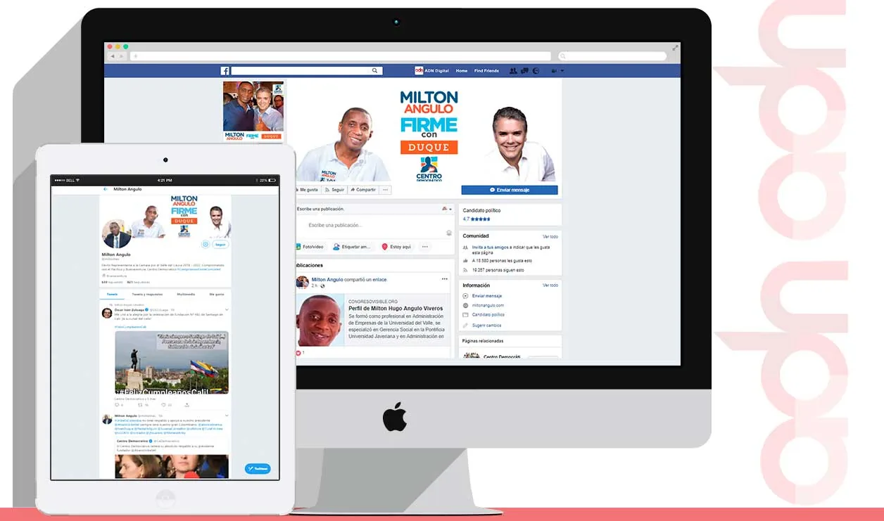 Redes sociales de Milton Angulo administradas por ADN Digital