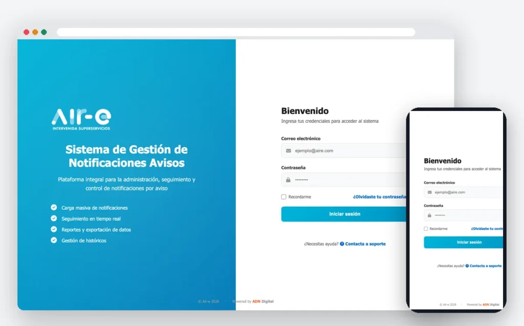 Sitio web de Notificaciones Air-e — ADN Digital